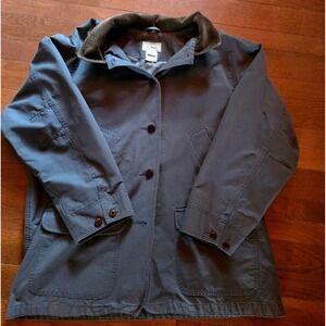 VTG LL Bean Womens 1X Corduroy Collar Lined Chore Coat Barn Blue Field Jacket